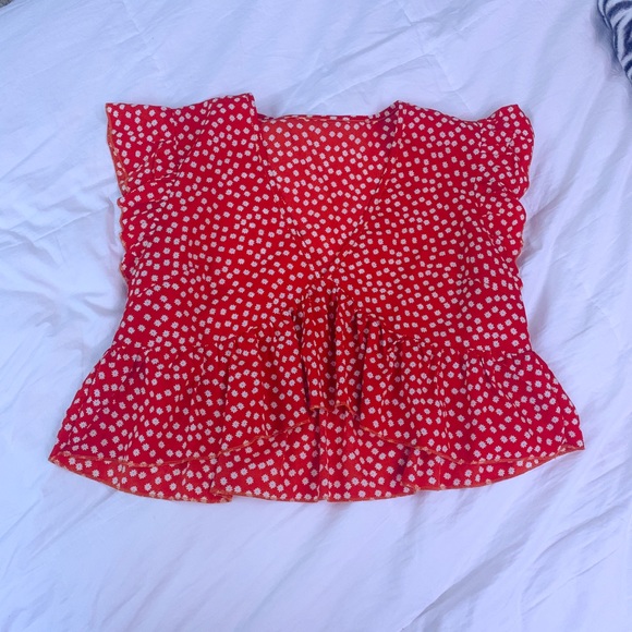 ORANGE RUFFLE FLORAL TOP - Picture 2 of 3